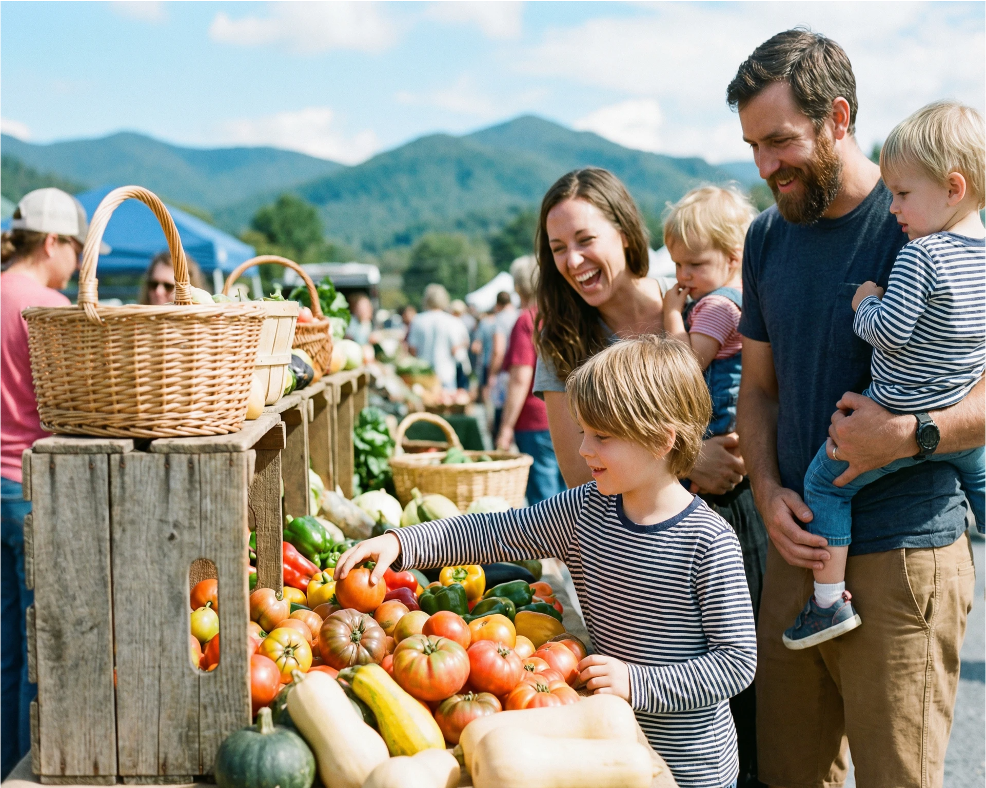family with kids exploring fres