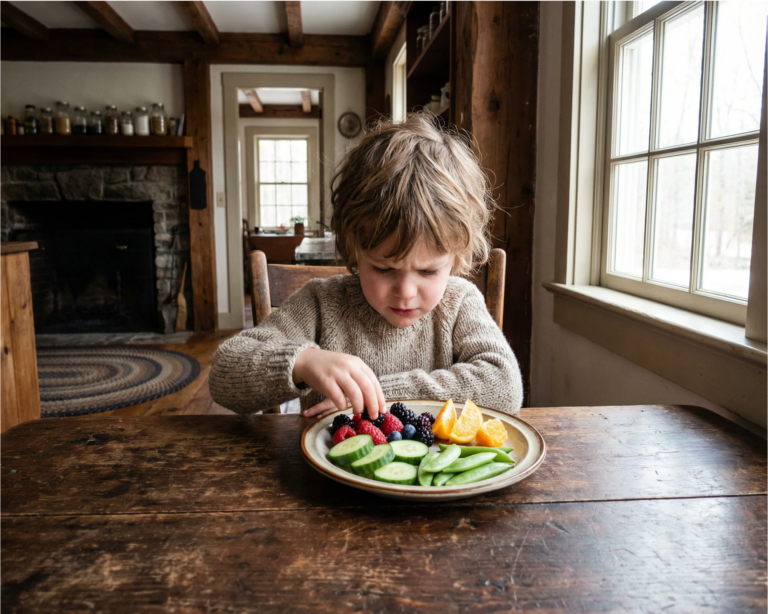 picky eater child exploring fresh food at High Country mountain home