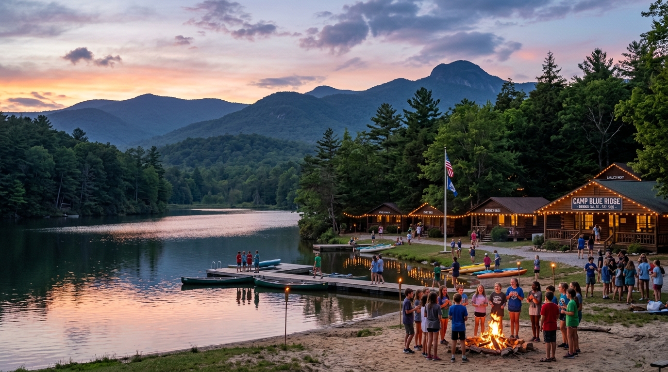 A mountain lake scene near Banner Elk overnight summer camp for kids