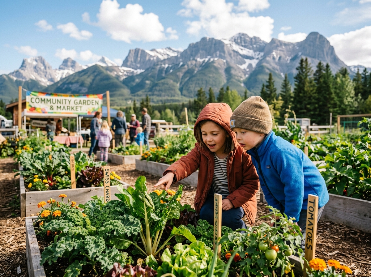 Kids learning outdoors at a garden or nature trail in summer