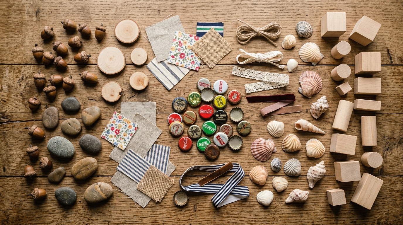 Collection of natural and recycled loose parts for kids play