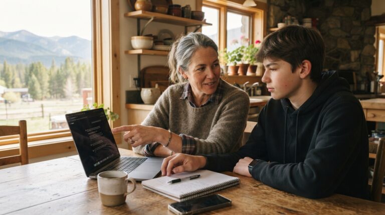 Parent and teen discussing AI safety