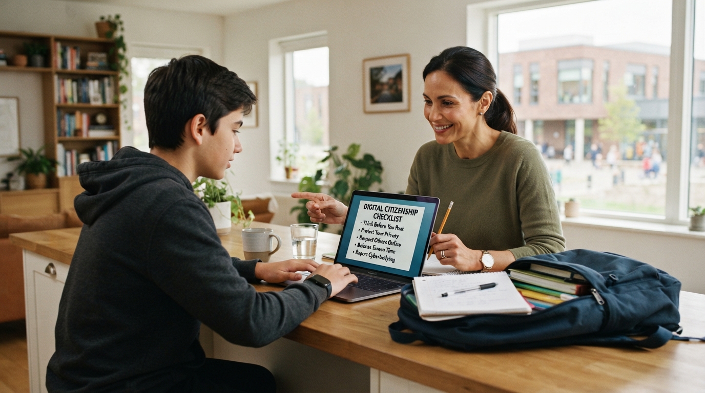 Parent discussing school AI rules